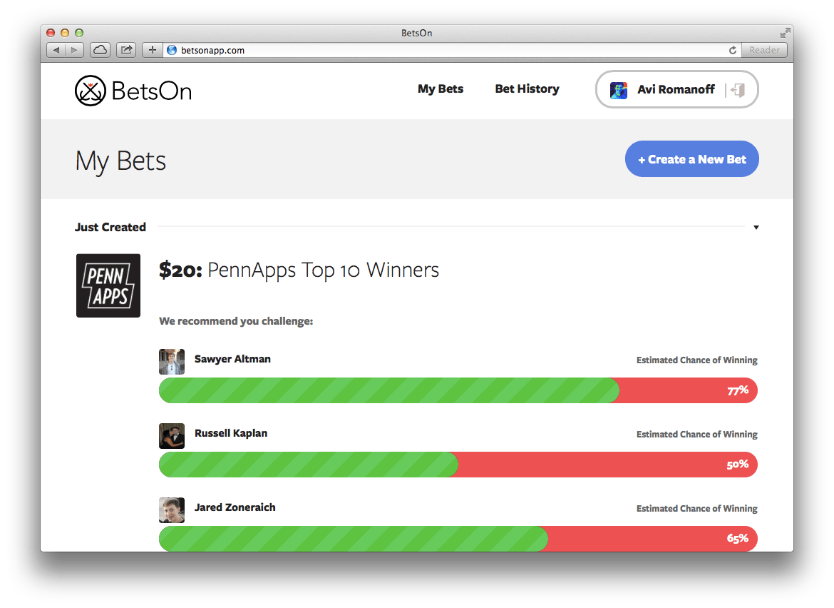 recommended friends to challenge to a bet
