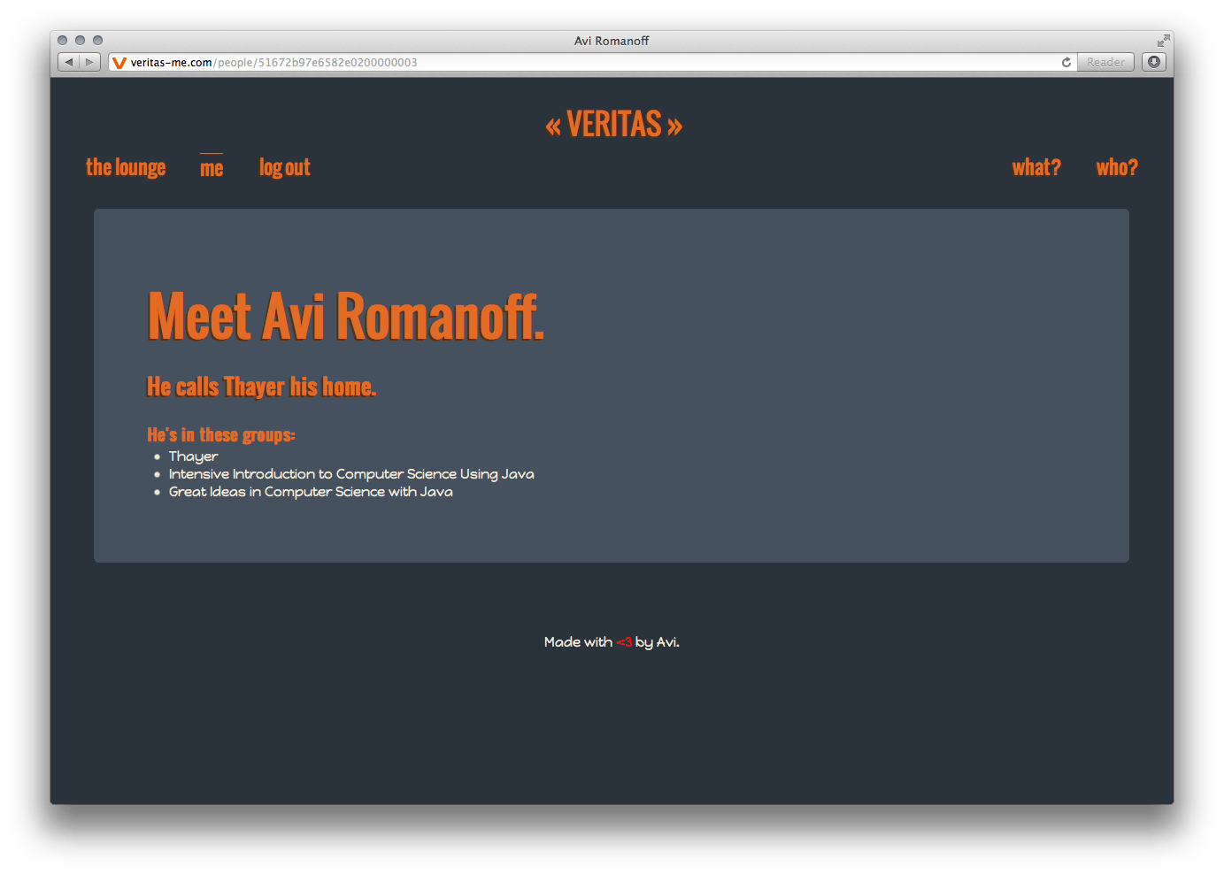user profile page